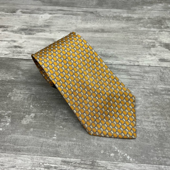 Brooks Brothers Gold w/ Blue & Ecru Check Silk Tie - Picture 1 of 4